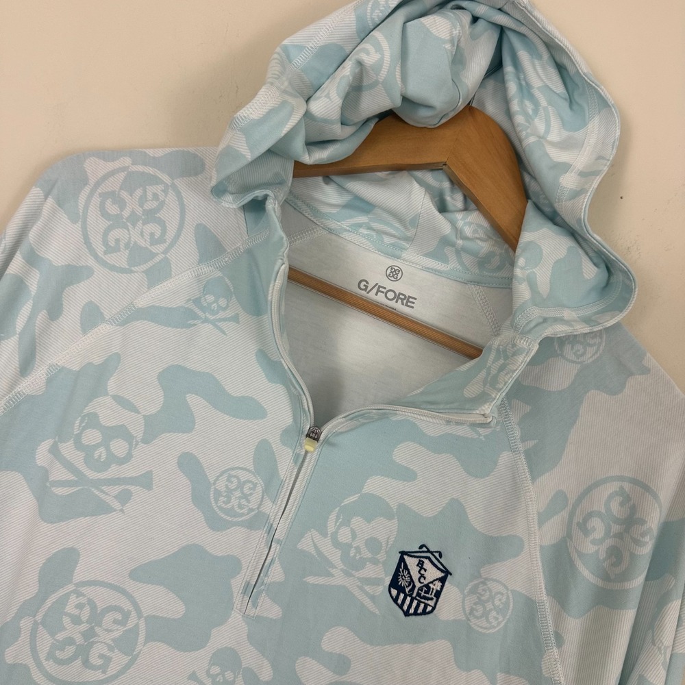 G/FORE Bethesda Country Club Hoodie White Blue Camo Skull Print 1/4 Zip Mens M